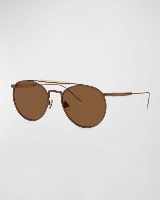 Sleek Titanium & Metal Crystal Round Aviator Sunglasses